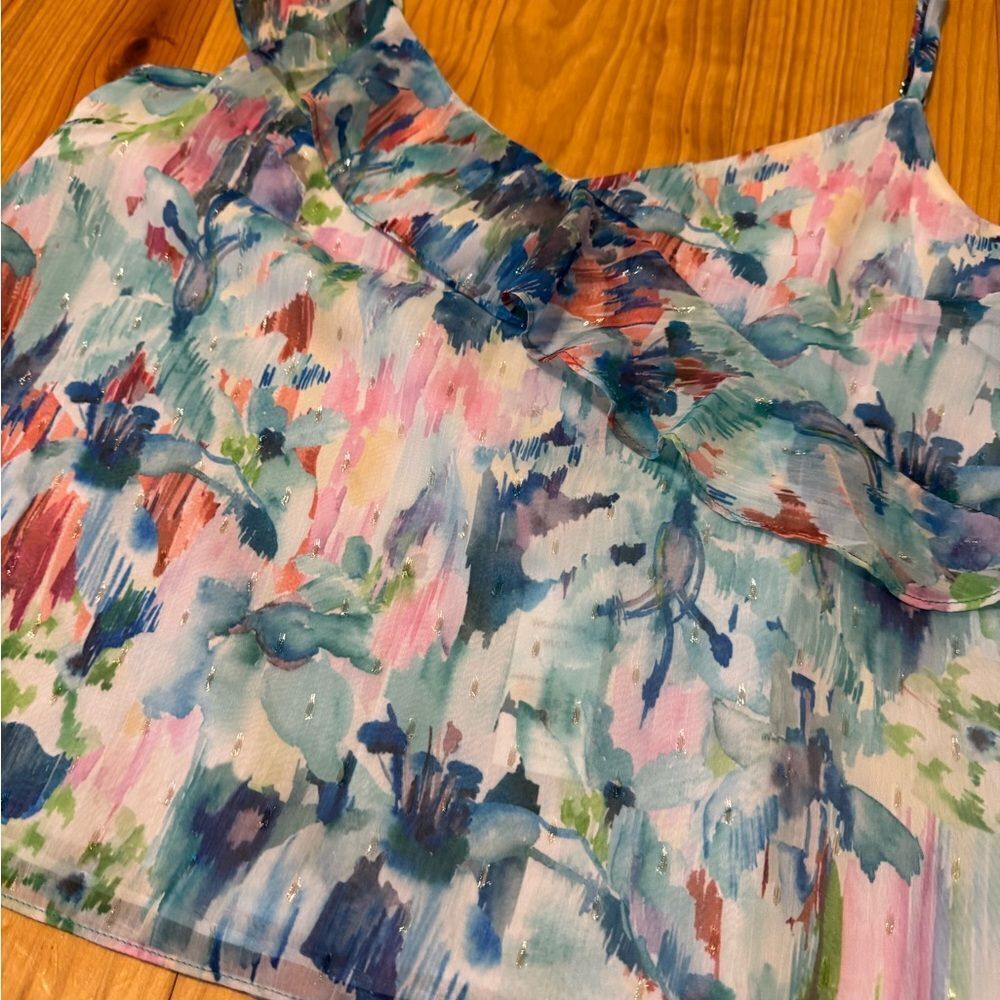 NWT Willa Story Multi Floral Blouse Tank Top Women’s SIZE LRG - Picture 4 of 9